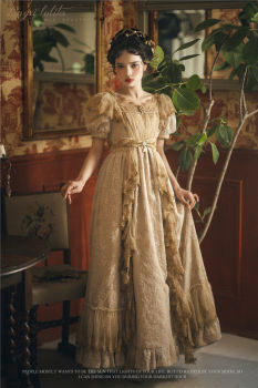 LingXi Lolita Rose in Time Golden Empire Dress