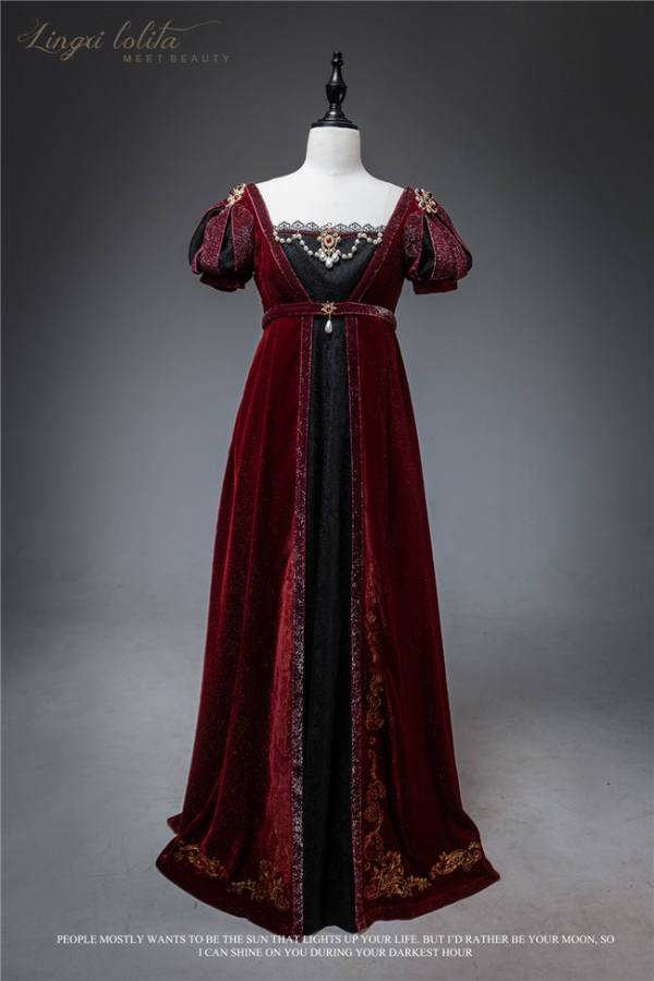 LingXi Lolita Queen of the Night Empire Lolita Dress and Tippet