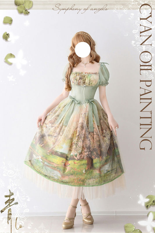 Cyan Lolita Oil Painting Spring Lolita Dress