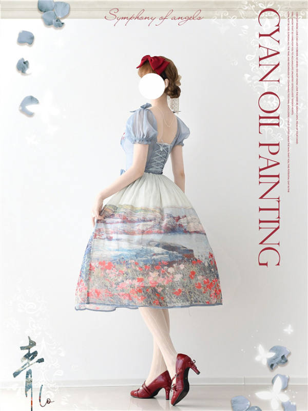 Cyan Lolita Oil Painting Island Garden Lolita Dress