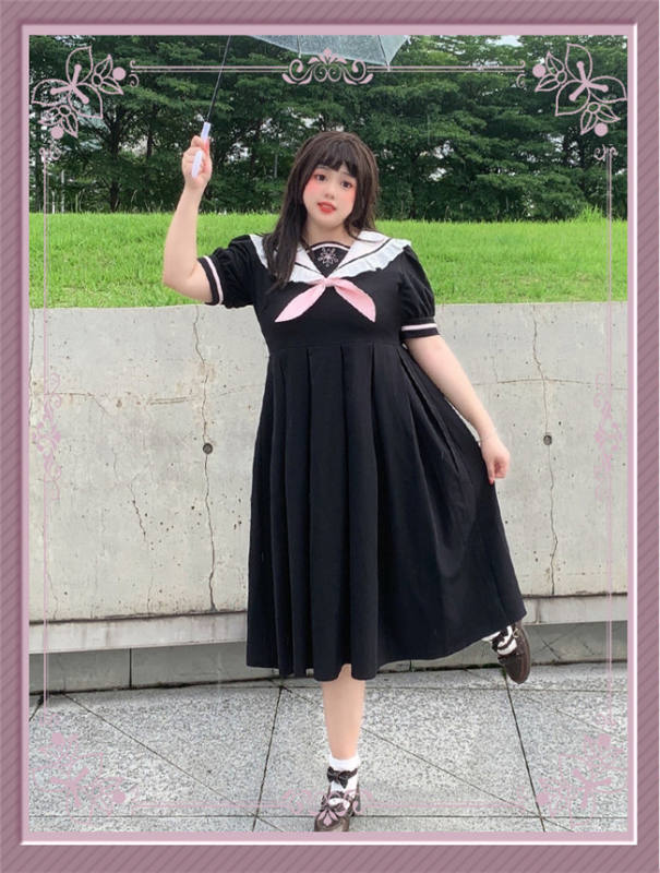 Plus Size Sailor Style Black Dress