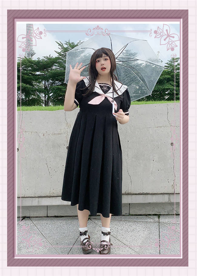 Plus Size Sailor Style Black Dress