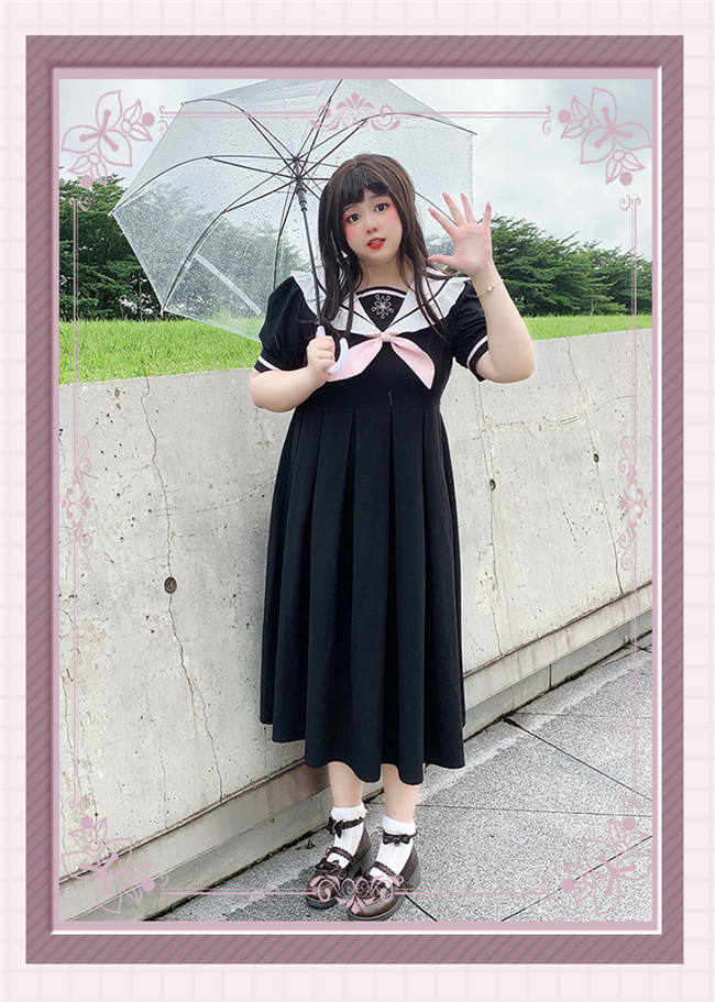 Plus Size Sailor Style Black Dress