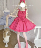 Pink Plus Size Lolita Jumper Skirt, Headbow and Apron