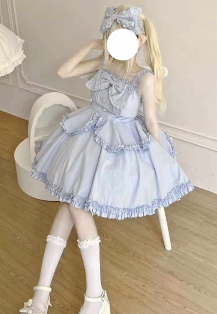 Pink Plus Size Lolita Jumper Skirt, Headbow and Apron