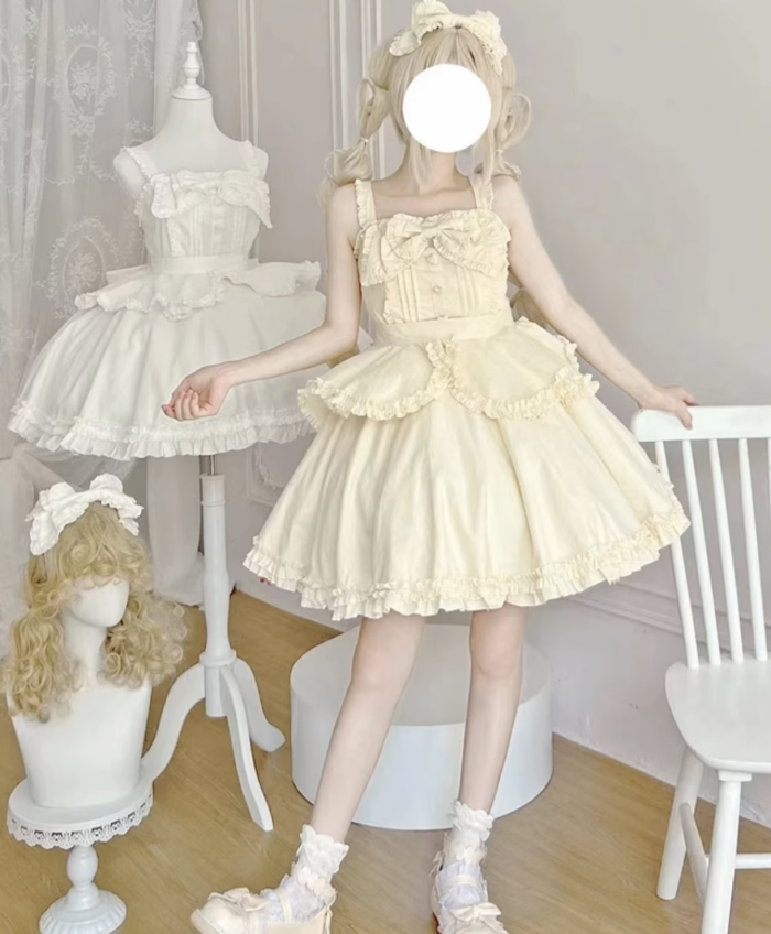 Pink Plus Size Lolita Jumper Skirt, Headbow and Apron