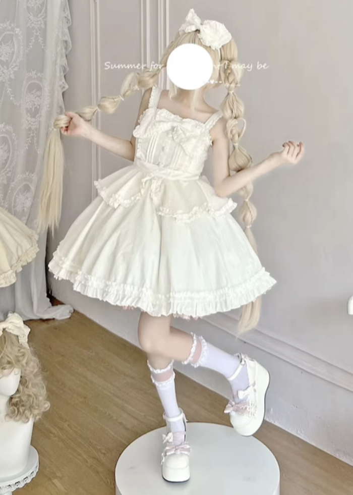 Pink Plus Size Lolita Jumper Skirt, Headbow and Apron