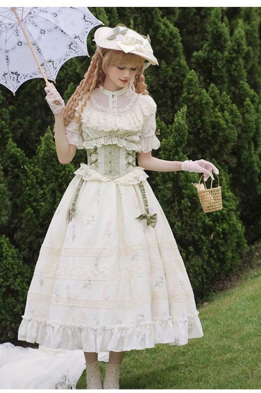 Withpuji To Austin Empire Waist Print Dress & Corset Size L - In Stock