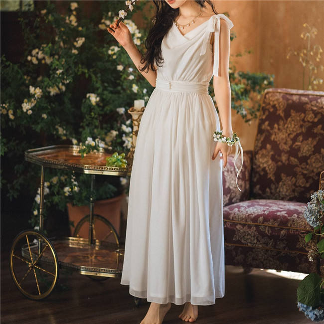 Miss Point Greek Inspired Heap Collar Solid Color Dress