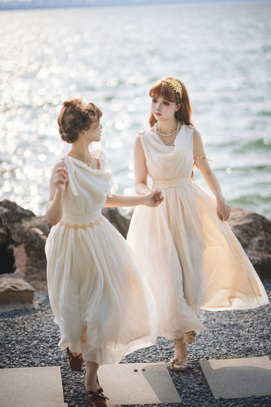 Miss Point Greek Inspired Heap Collar Solid Color Dress