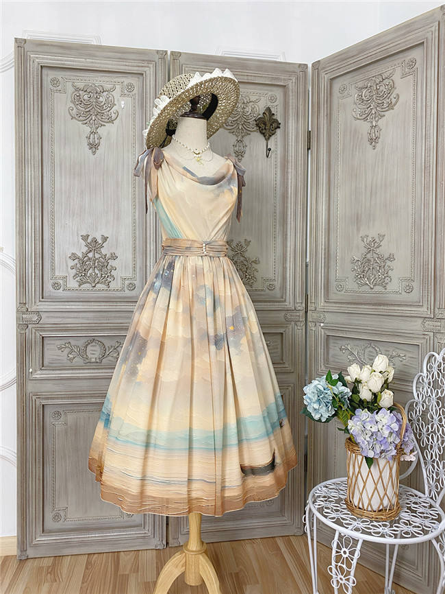Miss Point Greek Inspired Heap Collar Print Dress