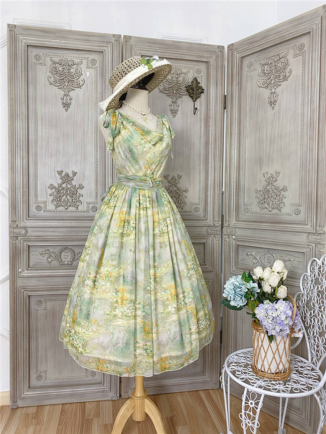 Miss Point Greek Inspired Heap Collar Print Dress