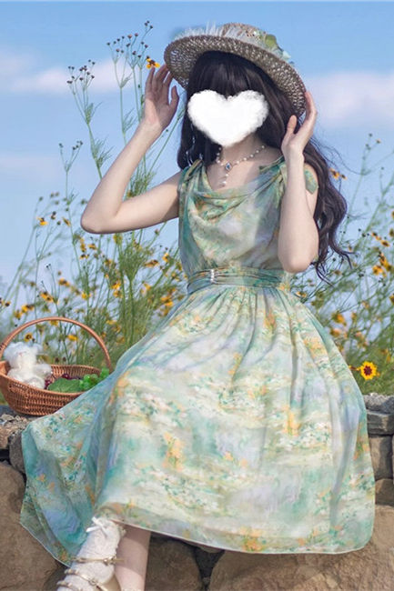 Miss Point Greek Inspired Heap Collar Print Dress