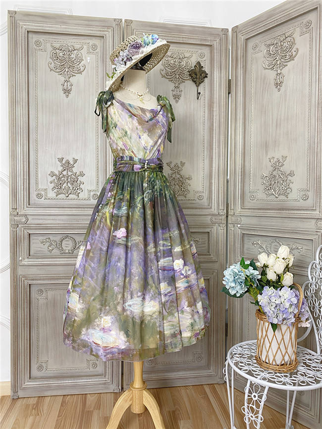 Miss Point Greek Inspired Heap Collar Print Dress
