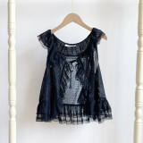 Withpuji Dots Yarn Ruffled Collar Summer Vest