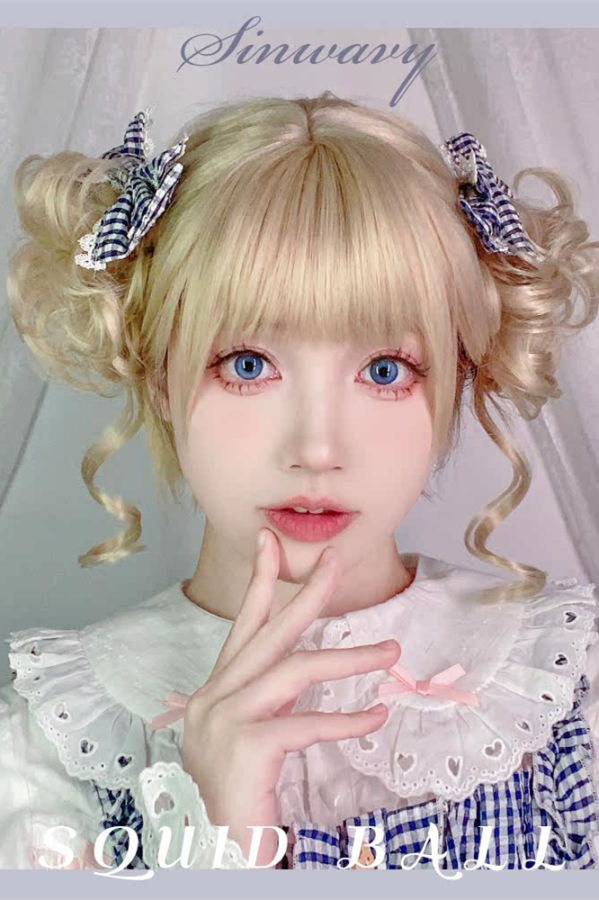 Squid Ball Blonde Bobo Wigs and Flower Shaped Ponytail