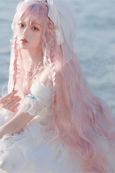 Waltz Sweet Pink Long Wavy Lolita Wigs