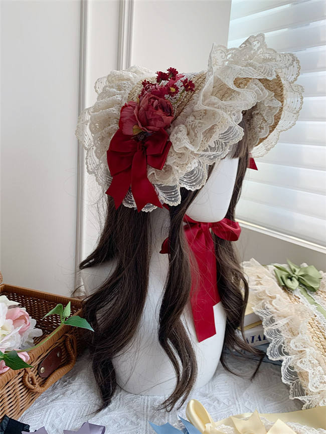 Withpuji Flower Language Lace Bow Straw Hat