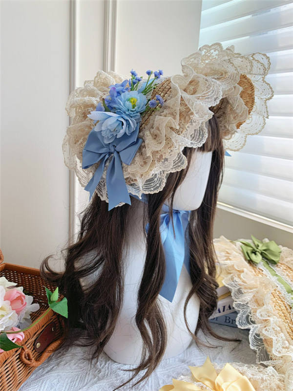 Withpuji Flower Language Lace Bow Straw Hat