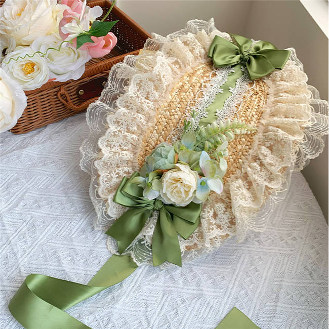 Withpuji Flower Language Lace Bow Straw Hat