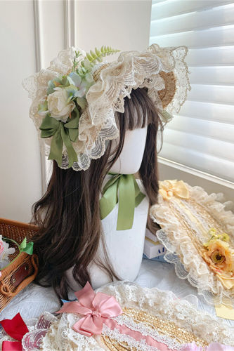 Withpuji Flower Language Lace Bow Straw Hat