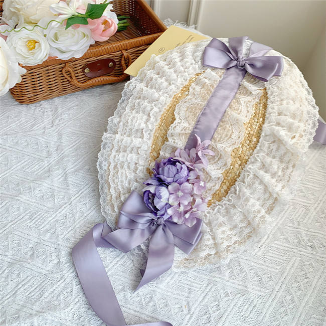 Withpuji Flower Language Lace Bow Straw Hat