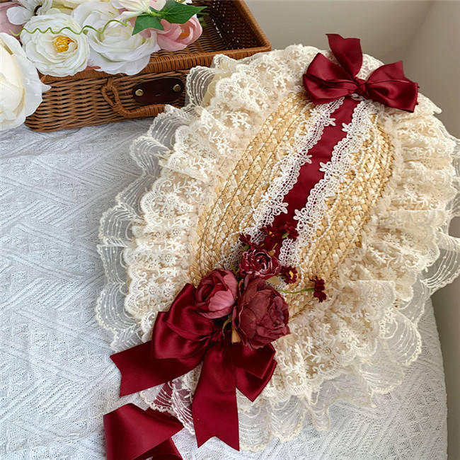 Withpuji Flower Language Lace Bow Straw Hat