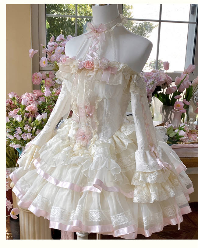 Diamond Honey Floral Ribbon Halter-neck Dress