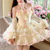 Diamond Honey Floral Ribbon Halter-neck Dress