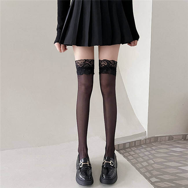 Black White Above Knee Lady Silk Socks