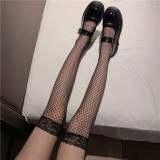 Black White Above Knee Lady Silk Socks