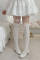 White Above Knee Socks with Baby Pink Silk Ribbon -64cm