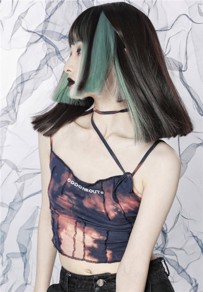 Black Mint Ombre Short Straight Prince Wigs