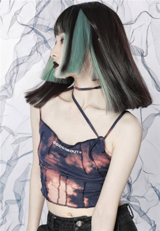 Black Mint Ombre Short Straight Prince Wigs
