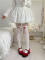 White Above Knee Socks with Red Silk Ribbon -64cm