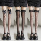 Black White Above Knee Lady Silk Socks