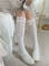 White Calf Socks with Baby Pink Silk Ribbon -46cm