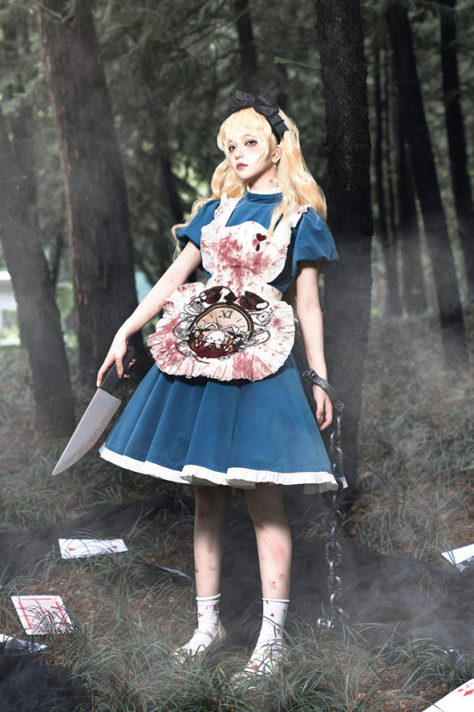 Your Highness Alice the Black Fairy Tale Lolita Dress and Apron Pale Blue Size L In Stock