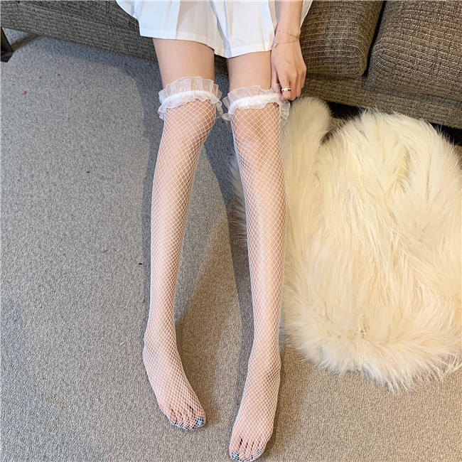 Black White Above Knee Lady Silk Socks