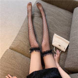 Black White Above Knee Lady Silk Socks