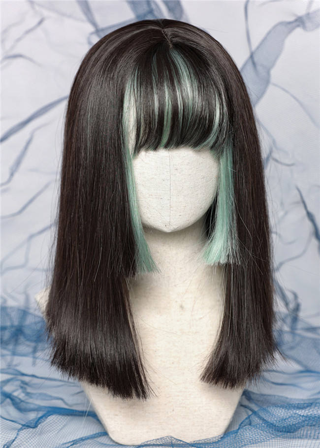 Black Mint Ombre Short Straight Prince Wigs
