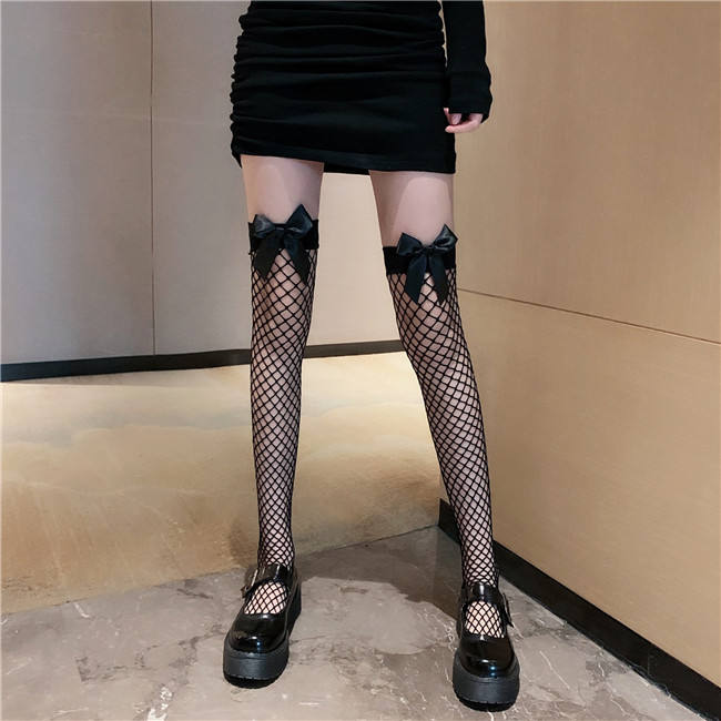 Black White Above Knee Lady Silk Socks