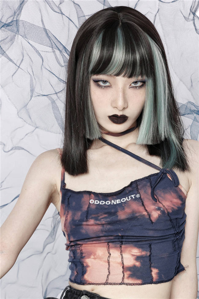 Black Mint Ombre Short Straight Prince Wigs