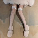 Black White Above Knee Lady Silk Socks