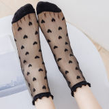 Gloss Silk Heart Lace Short Socks
