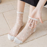 Gloss Silk Heart Lace Short Socks
