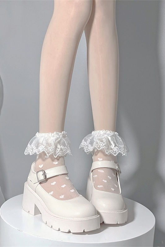 Gloss Silk Heart Lace Short Socks