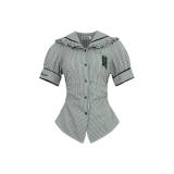 Kyouko & Harry Potter Co-signed Stripe Ruffle Collar Blouse