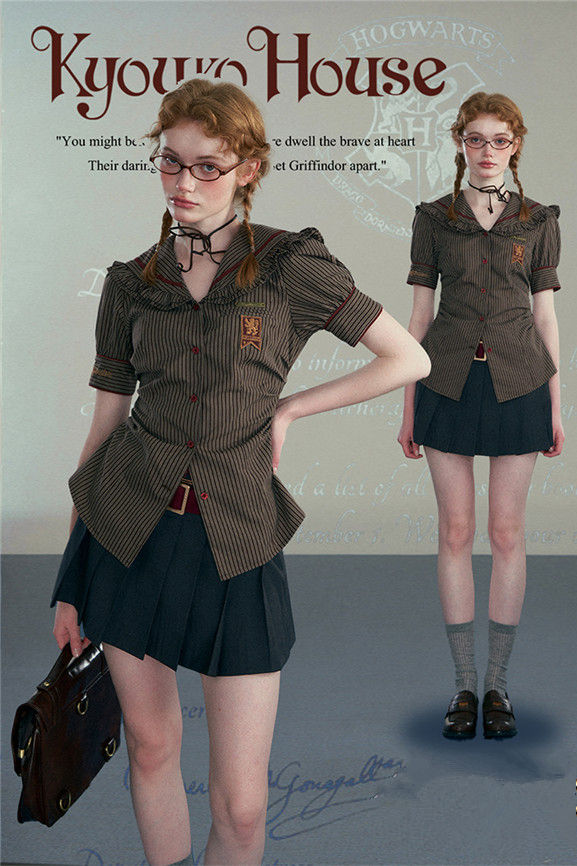 Kyouko & Harry Potter Co-signed Stripe Ruffle Collar Blouse