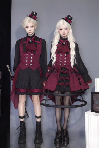 Castle Too Evil Twins Black Red Ouji Lolita Vest, Pants, Petticoat, Skirt and Tailing